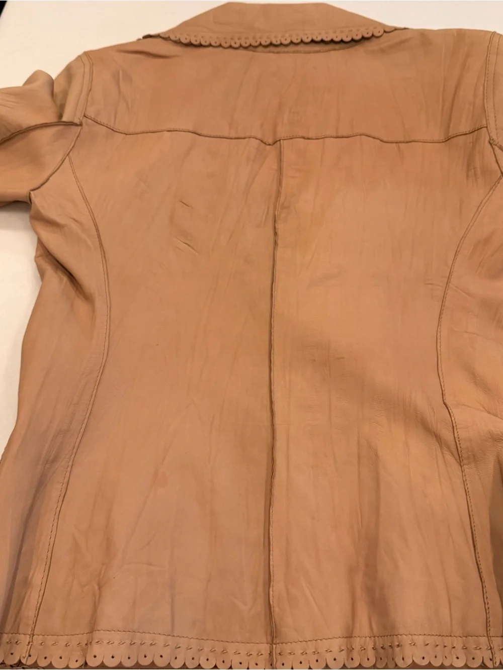 CACHE COUTURE BEAUTIFUL CAMEL TEXTURED WESTERN FLAIR LAMB LEATHER JACKET sz 0